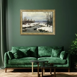 «Начало зимы. 1904» в интерьере зеленой гостиной над диваном