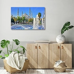 « Голубая мечеть в Стамбуле и фонтан» в интерьере современной комнаты над комодом
