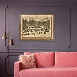 «Вид на три аллеи» в интерьере гостиной с розовым диваном