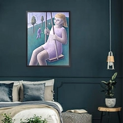«Girl on Swing, 1996» в интерьере гостиной с розовым диваном