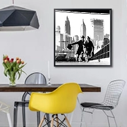 «История в черно-белых фото 945» в интерьере столовой в скандинавском стиле с яркими деталями