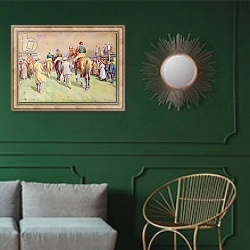 «Hethersett Steeplechases, 1921» в интерьере классической гостиной с зеленой стеной над диваном