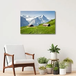 «Швейцария. Типичный горный пейзаж» в интерьере современной комнаты над креслом