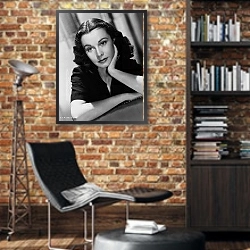 «История в черно-белых фото 728» в интерьере кабинета в стиле лофт с кирпичными стенами
