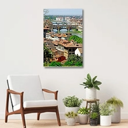«Италия. Флоренция. Река Арно и мосты» в интерьере современной комнаты над креслом
