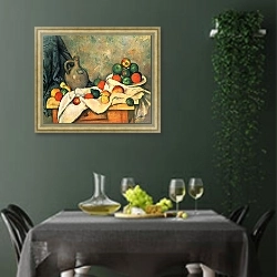«Натюрморт с драпировкой, кувшином и вазой для фруктов» в интерьере столовой в зеленых тонах