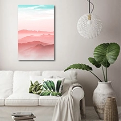 «Розовые холмы» в интерьере светлой гостиной в скандинавском стиле над диваном