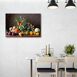 «Натюрморт с овощами» в интерьере современной столовой над обеденным столом