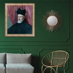 «Портрет Архиепископа Фернандо Вальдеса» в интерьере классической гостиной с зеленой стеной над диваном