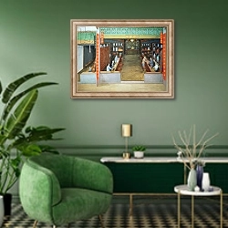 «Chinese Medicine, c.1830» в интерьере гостиной в зеленых тонах