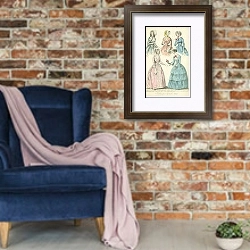 «Fashions for September 1846 1» в интерьере в стиле лофт с кирпичной стеной и синим креслом