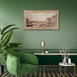«The Port au Ble and the Pont Notre-Dame, 1782» в интерьере гостиной в зеленых тонах