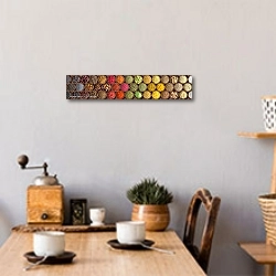 «Разноцветные приправы и специи» в интерьере кухни над обеденным столом с кофемолкой