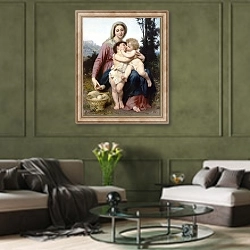 «Святое семейство 2» в интерьере гостиной в оливковых тонах