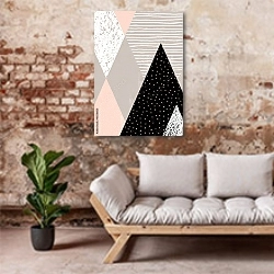 «Абстрактная геометрическая композиция 22» в интерьере гостиной в стиле лофт над диваном