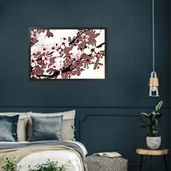 «Japanese Blossom» в интерьере зеленой гостиной над диваном