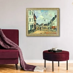 «Fervaques, La Rue Principale, c.1877-81» в интерьере гостиной в бордовых тонах