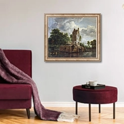 «The Church Tower» в интерьере гостиной в бордовых тонах
