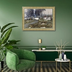 «Пейзаж. 1895» в интерьере гостиной в зеленых тонах