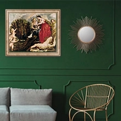 «Juno and Argus, 1611» в интерьере классической гостиной с зеленой стеной над диваном
