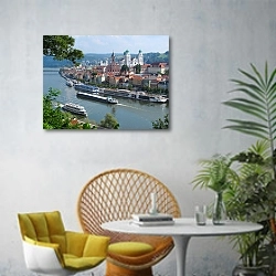 «Германия, Пассау - город на трех реках в Нижней Баварии» в интерьере современной гостиной с желтым креслом