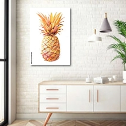 «Акварельный золотой ананас» в интерьере комнаты в скандинавском стиле над тумбой
