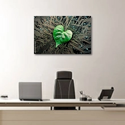 «Зеленый листок на монтажной плате компьютера» в интерьере кабинета директора над офисным креслом