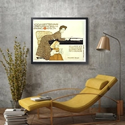 «Дореволюционная реклама 30» в интерьере в стиле лофт с желтым креслом
