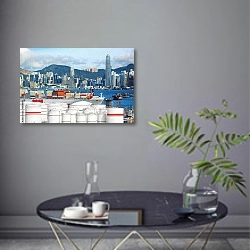 «Нефтехранилище в порту Гонконга, Китай» в интерьере современной гостиной в серых тонах