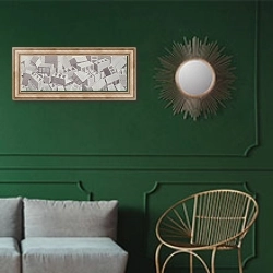 «Proyecto de Acumulacion de Materiales» в интерьере классической гостиной с зеленой стеной над диваном
