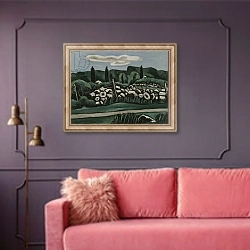 «The Last Stone Walls, Dogtown, c.1936-37» в интерьере гостиной с розовым диваном