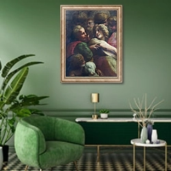 «Люди 2» в интерьере гостиной в зеленых тонах