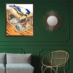 «Tom Thumb in a Bird Cage, 1957» в интерьере классической гостиной с зеленой стеной над диваном