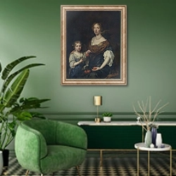 «Портрет Леди и девочки» в интерьере гостиной в зеленых тонах