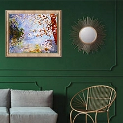 «blossom in Darley park» в интерьере классической гостиной с зеленой стеной над диваном