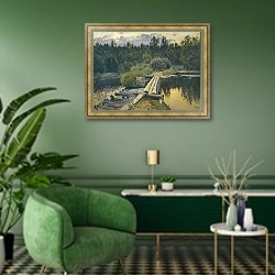 «У омута» в интерьере гостиной в зеленых тонах