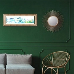 «Весна 12» в интерьере классической гостиной с зеленой стеной над диваном