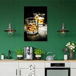 «Виски» в интерьере кухни с зелеными стенами