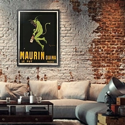 «Maurin Quina, c.1922» в интерьере гостиной в стиле лофт с кирпичной стеной