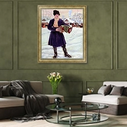 «Shrove-tide, 1916» в интерьере гостиной в оливковых тонах
