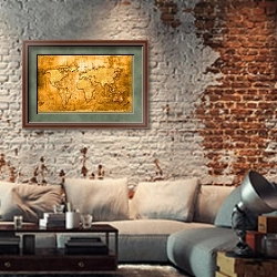 «Ретро-Карта» в интерьере гостиной в стиле лофт с кирпичной стеной