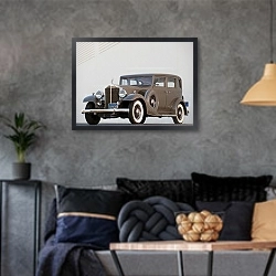 «Packard Eight 5-passenger Sedan '1933» в интерьере гостиной в стиле лофт в серых тонах