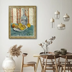 «Натюрморт с графином и лемонами на тарелке» в интерьере кухни в стиле ретро над обеденным столом