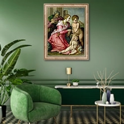 «The Holy Family 4» в интерьере гостиной в зеленых тонах