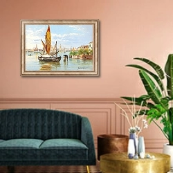 «Barche De Pesche, Venezia» в интерьере классической гостиной над диваном