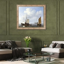 «Голландские корабли в штиль» в интерьере гостиной в оливковых тонах