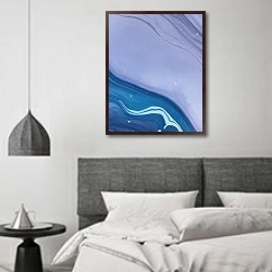«Abstract azure and violet ink art 3» в интерьере спальне в стиле минимализм над кроватью