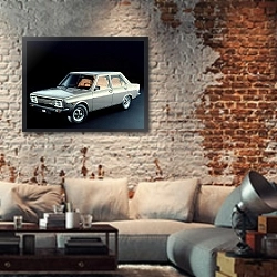 «Fiat 131 Supermirafiori '1978–81» в интерьере гостиной в стиле лофт с кирпичной стеной