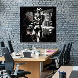 «Женщина-киборг 4» в интерьере современного офиса с черной кирпичной стеной