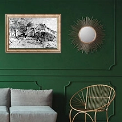 «Cottage on the Outskirts of a wood» в интерьере классической гостиной с зеленой стеной над диваном